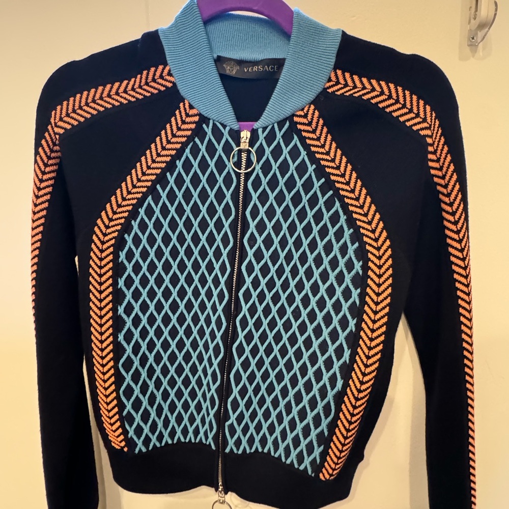 Versace Black and Light Blue Patterned Jacket